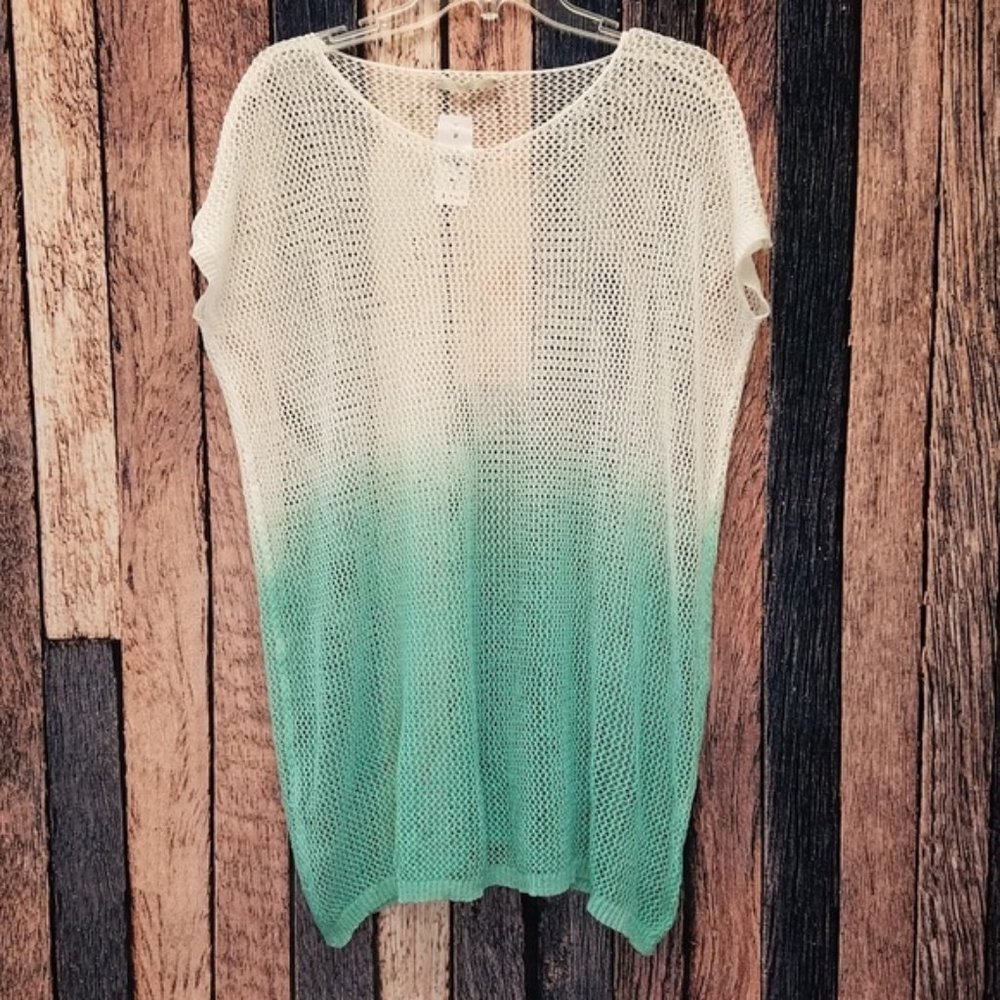 LF Millau White and Emerald Open Knit Sweater